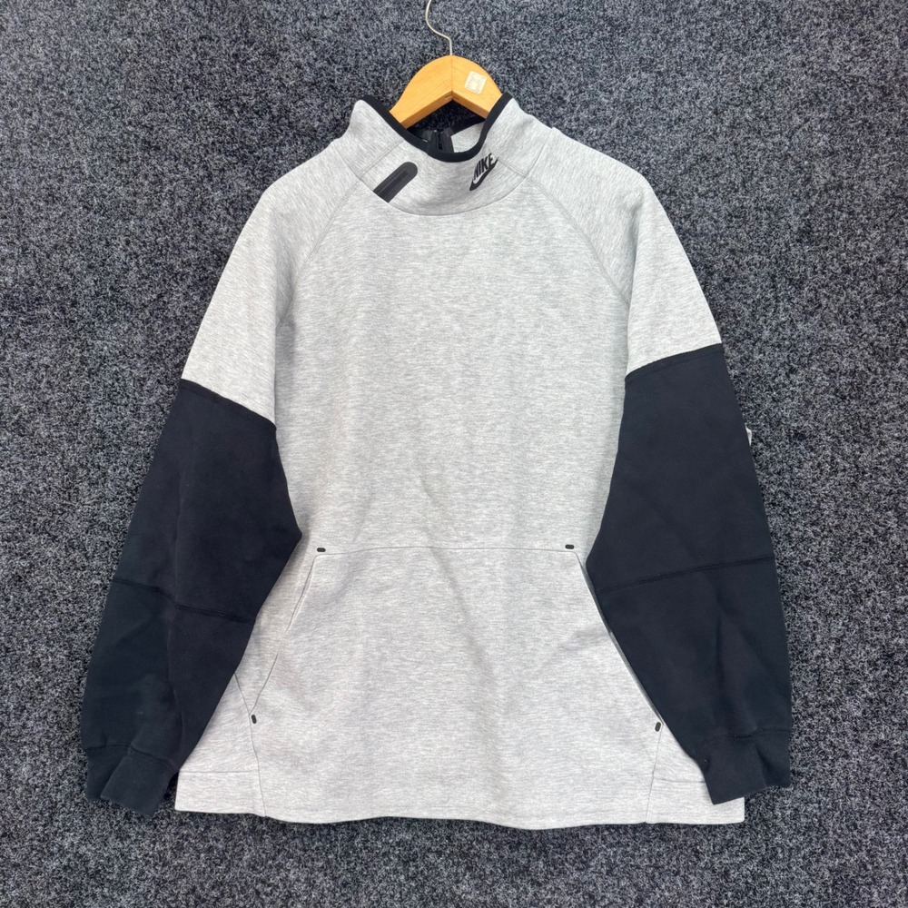Nike Tech Pack Grey Black Colorblock Mock Neck Back Zip Sweatshirt Mens Small